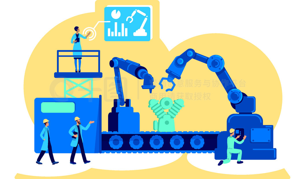 現代工廠平面概念矢量圖 賦能數字化轉型的創意資產